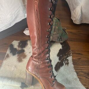 Elegant Chestnut Lace-Up Knee-High Boots